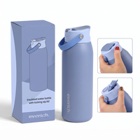 Bouteille d'eau isotherme Everich personnalisée en acier inoxydable à double paroi avec couvercle à bec verrouillable et poignée à bouton-poussoir