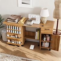 Station de travail multi-crafts pliable Morden avec armoire de rangement et tiroir coulissant, étagères réglables et roulettes verrouillables