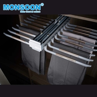 Porte-pantalons coulissant à double rangée pour armoire, avec fermeture douce, gain de place