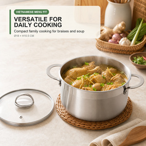 Casserole en acier inoxydable tri-couches <span class=keywords><strong>de</strong></span> 16, 18, 20, 24, 26 cm avec couvercle en verre pour une cuisson saine antiadhésive, compatible induction - Product Image 6