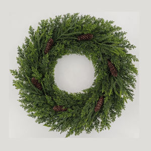 พวงหรีดพลาสติกทรงบ็อกซ์วูดขนาด 24 นิ้ว สไตล์ฟาร์มเฮาส์ สำหรับตกแต่งภายนอกประตูหน้า/หน้าต่าง ใช้ได้ทุกฤดู (สีเขียว จีน) - Product Image 6