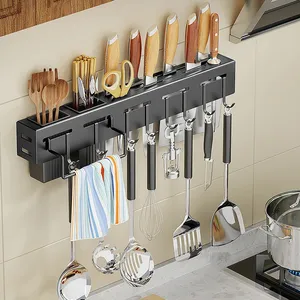 Soporte de almacenamiento multifuncional para cocina, estante para cuchillos montado en la pared de acero inoxidable, utensilio de cocina, organizador de tarros de especias