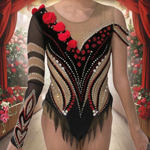 Leotardo de gimnasia rítmica con tonos rubí rojo <span class=keywords><strong>Ross</strong></span>, ropa de actuación elegante moderna en poliéster para vestido de baile de competición de escenario - Product Image 1