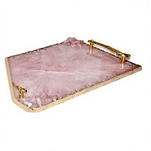 Plateau de service rond en résine vert émeraude avec poignées dorées, artisanat époxy glacé fait main, décoratif intemporel, taille personnalisée - Product Image 3