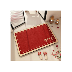 Tapis de bain en terre de diatomée rectangulaire rouge, nouveau style chinois, absorbant et antidérapant pour salle de bain - Product Image 1