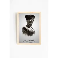 Peinture encadrée Atatrk avec cadre en bois naturel, tailles et couleurs personnalisables