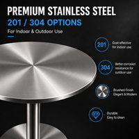 Table de bar ronde moderne en acier inoxydable avec base sur pied brossé, table haute robuste pour café et restaurant