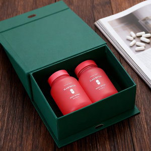 ขวดแก้ววิตามินแบบด้านสีแดงน้ำเงิน ขนาด 100 มล. 250 มล. 500 มล. สำหรับอาหารเสริมผู้หญิง บรรจุภัณฑ์แคปซูลเสริมความงามและซอฟต์เจล - Product Image 5