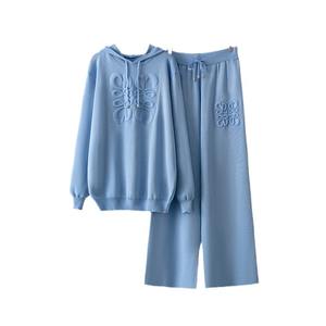 Completo Casual Blu di Nicchia Ricamato in Due Pezzi Tuta con Cappuccio e Pantaloni Lunghi Ropa De Mujer Roupas Femininas Da <span class=keywords><strong>Moda</strong></span> - Product Image 1