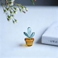 Décoration de bureau pour la maison : Plante artificielle multi-feuilles en pot émaillé, faite à la main, avec cactus fleuri miniature