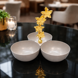 Bol à noix 3 compartiments avec poignée étoile beige pour hôtel de luxe, bol de service antique à prix de gros - Product Image 4