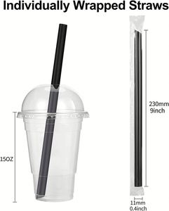 Pailles noires pour boba, pailles à boire en plastique jetables emballées individuellement, 0,4 " x 9 ", idéales pour le bubble tea, les smoothies et les milkshakes - Product Image 2