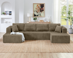Modular Sectional Couch, Striped Corduroy U-shaped <strong>Sofa</strong> with Moveable Chaise Lounge, Upholstered <strong>for</strong> Living Room, <strong>Bedroom</strong> - Product Image 2