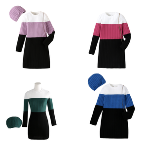 Nouvelle Robe Tricotée à Col Roulé et Manches Longues avec Patchwork Coupe Trapèze pour Filles et Adolescentes, Collection Automne Hiver 2025, Modèle 812, Ensemble 2 Pièces avec Chapeau - Product Image 4