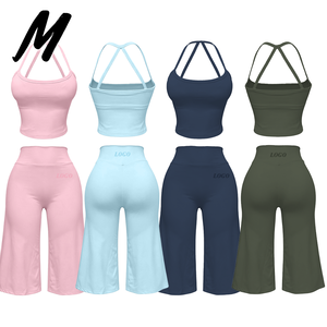 Milady Fashion Dames Backless <span class=keywords><strong>Cami</strong></span> 2-delige Set Wijde Pijpen Capri Broek Met Borstpad Aangepaste Logo Dames Casual Outfit - Product Image 1
