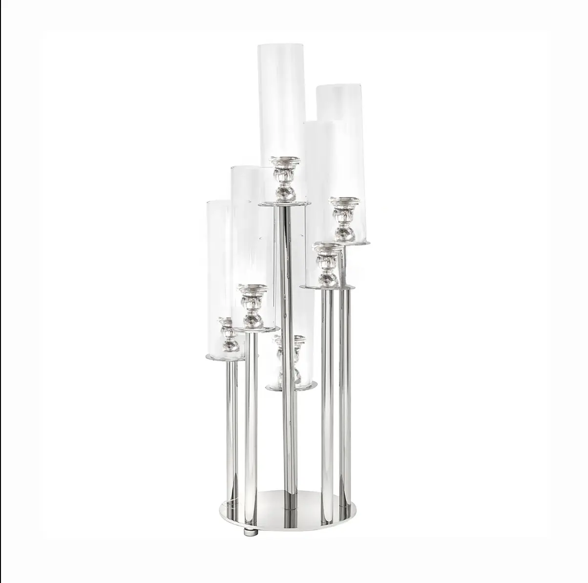 7 braços de cristal transparente conjunto de candelabros redondos, pilar suporte de velas com base de espelho-perfeito para aniversários