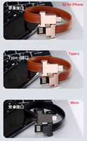 Bracelet en cuir avec logo personnalisé, câble de données de charge Type C, câble Usb V8 pour Iphone Samsung