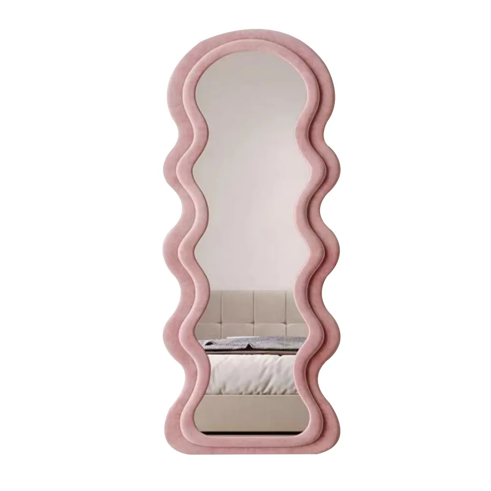 Penjualan terlaris baru desain gelombang besar panjang penuh lantai berdiri cermin rias tidak teratur bentuk bergelombang kamar tidur cermin kamar mandi miroir