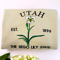 Utah State Woven 3D Sweatshirt oder Hoodie gesticktes Geschenk-Winter abzeichen mit Est 1896 Sego Lily Flower Design