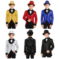 Costume de Ringmaster à Paillettes Professionnel pour Scène, Cirque, Fête, Veste de Smoking en Satin à Revers pour Enfants Garçons, Spectacle de Performance, Hauts