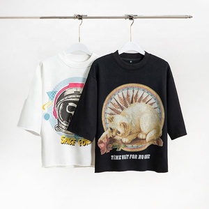 เสื้อยืดโอเวอร์ไซส์ผ้าคอตตอนผ้าคอตตอนพิมพ์ลายเทอร์รี่เสื้อครอปแบบเปิดไหล่มีลายพิมพ์ดิจิตอลสำหรับ100% - Product Image 1
