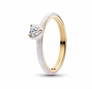 Anello in Argento Sterling Placcato <span class=keywords><strong>Oro</strong></span> 14K con Zirconi e Design a Cuore Chakra per Matrimonio e Fidanzamento - Product Image 3