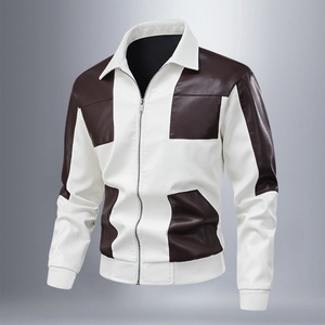 Custom Autumn and Winter Vintage Men's Leather PU <b>Jacket</b>, Loose Stitching Contrast Color Design <b>Jacket</b> - Product Image 2