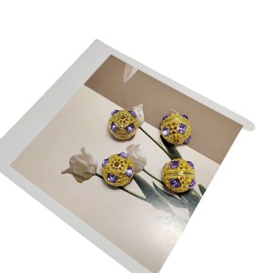 Cuentas redondas huecas de aleación electrochapada con circonita y orificio recto para bolígrafos 077 - Product Image 5