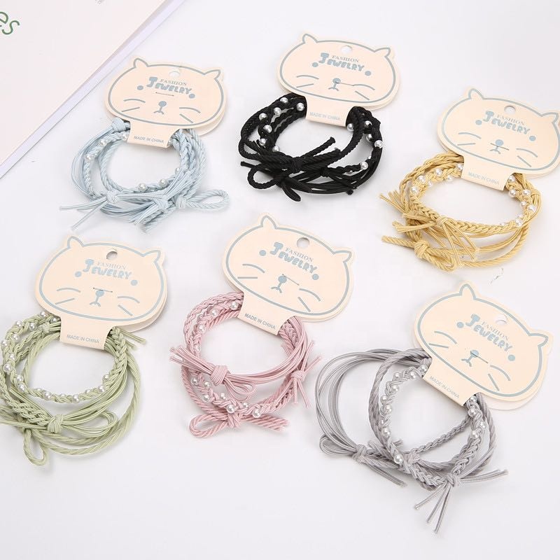 Оптовая продажа; Женские однотонные резинка для волос, обтянутая тканью; Висячий ярлык браслет из конопли резинки для волос плетение
