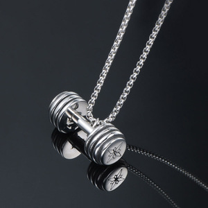 Stainless Steel Dumbbell Pendant Necklace <b>Cross</b> Pattern Fitness Jewelry Gift SP657 - Product Image 3