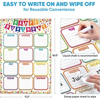 Affiche de calendrier d'anniversaire pour la salle de classe - Affiche d'anniversaire joyeux anniversaire avec confettis, calendrier bohème réutilisable, laminé, pour la salle de classe