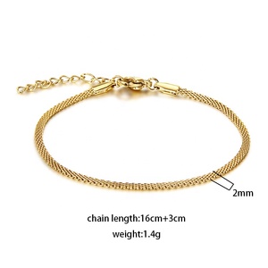 Gelang Berlapis Emas untuk Wanita, Perhiasan Rantai Ular Datar Baja Tahan Karat Tautan Rantai Jaring - Product Image 5