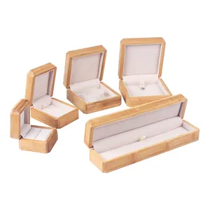 Personalizado caixa de jóias de madeira pulseira colar anel de caixa de presente de madeira de bambu de madeira caixa de armazenamento