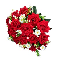 Buket Mawar Beludru Buatan 18 Tangkai, Hiasan Bunga Merah Realistis Buatan Tangan untuk Pernikahan, Hari Valentine, Dekorasi Rumah