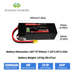 Оптовая продажа твердотельных аккумуляторов MASON 33Ач 33000мАч 732.6Втч 22.2В 10C 6S1P для промышленных дронов, 1000 циклов, для систем питания, с сертификатами CE TUV - Product Image 2