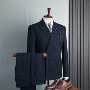 Chaqueta superior de boda inglesa formal de doble botonadura azul para <span class=keywords><strong>hombre</strong></span>, adecuada para la parte superior de traje informal de negocios del novio - Product Image 2