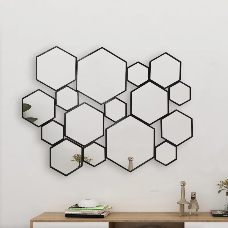 Espelho de parede decorativo hexágono, projeto dourado para sala de jantar