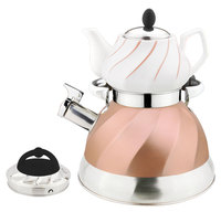 Bouilloire à sifflet classique en acier inoxydable non électrique, théière combinée, double bouilloire, compatible gaz et induction, Aubergine