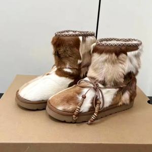 Botas de Nieve Impermeables de Plataforma Alta con Tacón de Cuero Vacuno de Primera Calidad, Zapatillas de Moda de Alta Gama, Cálidas y Acolchadas para Invierno - Product Image 1