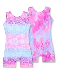 Ensemble justaucorps de gymnastique tie-dye pour filles, bretelles fines, en spandex et polyester, 2 pièces, pour la danse et le gymnastique - Product Image 1