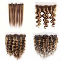 Perruque 13x4 en cheveux humains brésiliens bruts, couleur marron P4/27, perruques frontales en dentelle, cheveux cambodgiens raides ou bouclés avec mèches pour femmes