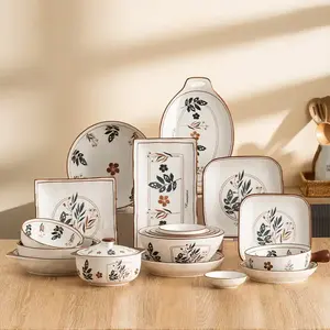 Japon tarzı seramik yaprak desen yemekleri ve tabaklar ev yemek setleri porselen toptan fiyat çorba kaseleri servis örtüsü