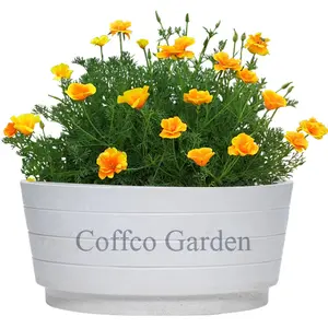 Coffco pot bunga plastik besar 18 inci, mangkuk penanam bulat efek batu warna kustom dekorasi taman vas tanaman Bonsai hidroponik