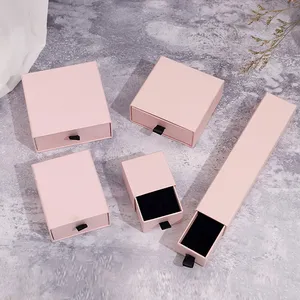 Orecchini drewer in cartone di lusso scatola di carta per gioielli in velluto logo personalizzato portagioie rosa scorrevole