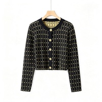 AIMEISI Nouveau Ensemble Deux Pièces Tricoté Personnalisable Décontracté Vintage Color-block à Paillettes, comprenant un Haut Cardigan à Manches Longues et une Robe Nuisette