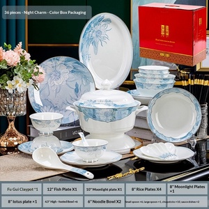 Service complet de bols et assiettes en porcelaine fine (Bone China) à motif végétal, compatible micro-ondes, pour la maison, cadeau d'entreprise Jingdezhen - Product Image 6