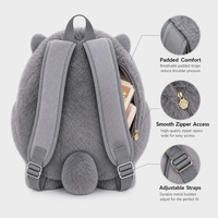 Sac à dos pour filles, motif chat en peluche mignon, en fausse fourrure grise et blanche, avec nœud papillon et dentelle, style Kawaii, doux et rembourré, idéal pour l'école et les voyages