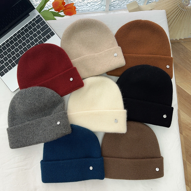 ENHUA Plain Color Cashmere Knitted Hat For Adults Winter Warm Protective Multi-Purpose Thick Hat Trendy