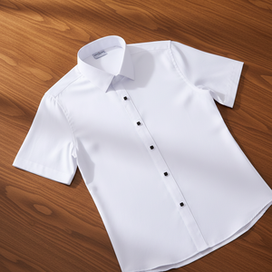 <span class=keywords><strong>Camicia</strong></span> Elegante da <span class=keywords><strong>Uomo</strong></span> Premium ODM, Slim Fit, Bianca, Manica Corta, in Maglia Traspirante di Cotone e Viscosa, per Business Casual - Product Image 5