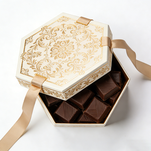 Boîte cadeau hexagonale de luxe personnalisée pour chocolats, avec motif gaufré en feuille d'or - Boîte cadeau rigide empilable pour chocolats gastronomiques - Product Image 2